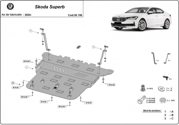 Steel sump guard for Skoda Superb 4