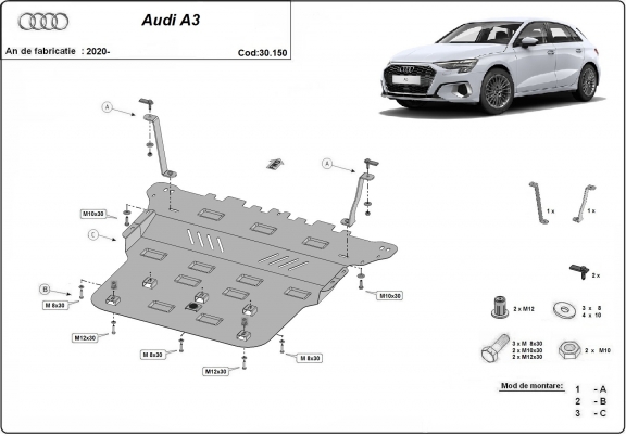 Steel sump guard for Audi A3