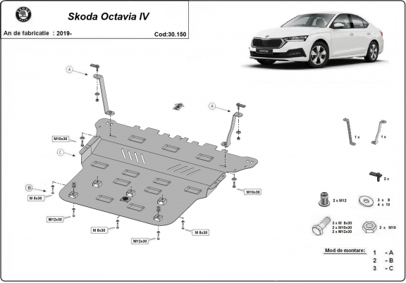 Steel sump guard for Skoda Octavia 4