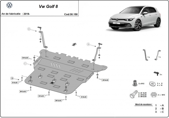 Steel sump guard for VW Golf 8