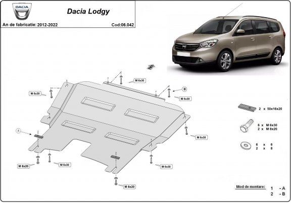 Steel sump guard for Dacia Lodgy