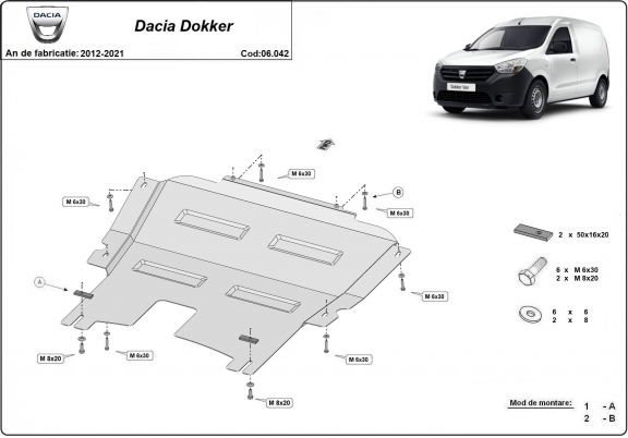 Steel sump guard for Dacia Dokker