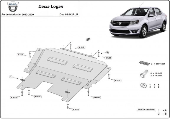 Aluminum sump guard for Dacia Logan 2