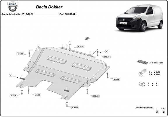 Aluminum sump guard for Dacia Dokker