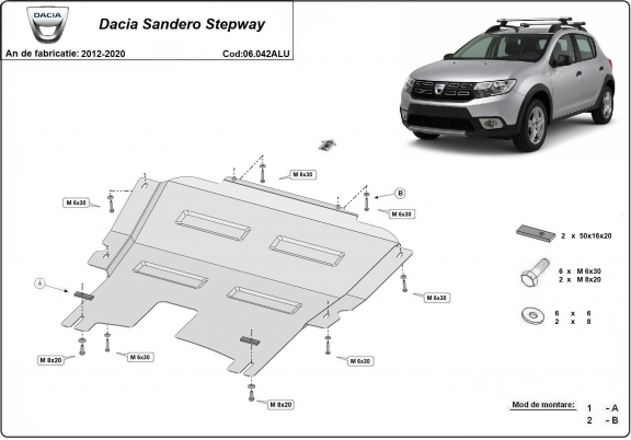Aluminum sump guard for Dacia SanderoStepway
