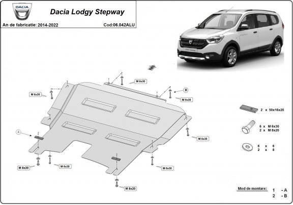 Aluminum sump guard for Dacia Lodgy Stepway