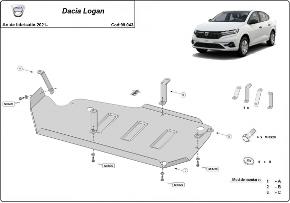 Steel fuel tank guard  for Dacia Logan