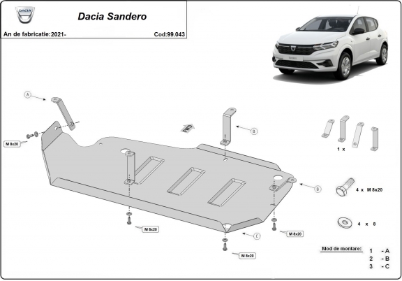 Steel fuel tank guard  for Dacia Sandero