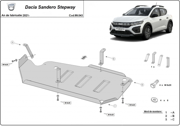 Steel fuel tank guard  for Dacia Sandero Stepway