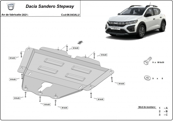 Aluminum sump guard for Dacia Sandero Stepway