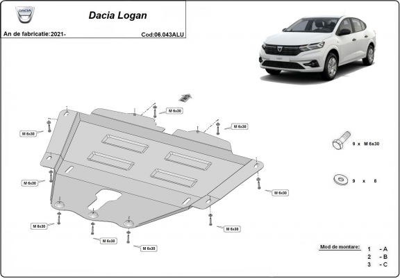 Aluminum sump guard for Dacia Logan