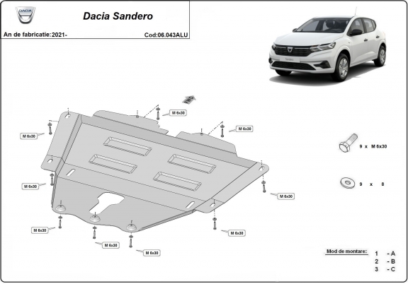 Aluminum sump guard for Dacia Sandero