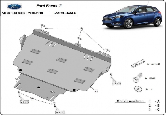 Aluminium  sump guard for Ford Focus