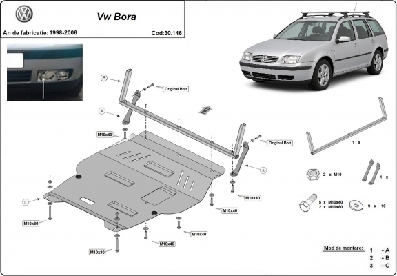Steel sump guard for VW Bora