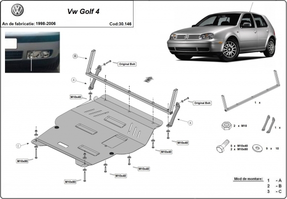 Steel sump guard for golf mk4