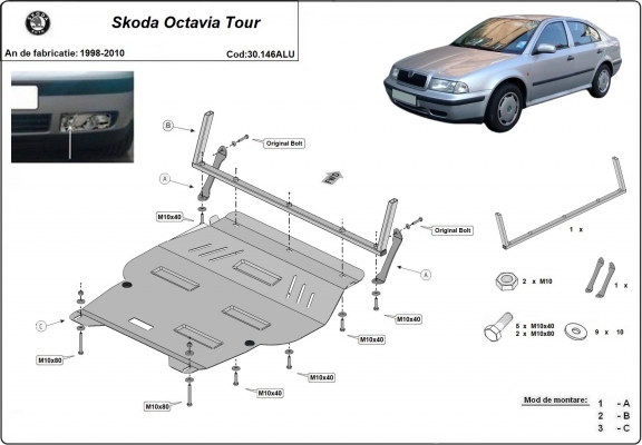 Aluminum sump guard for Skoda Octavia