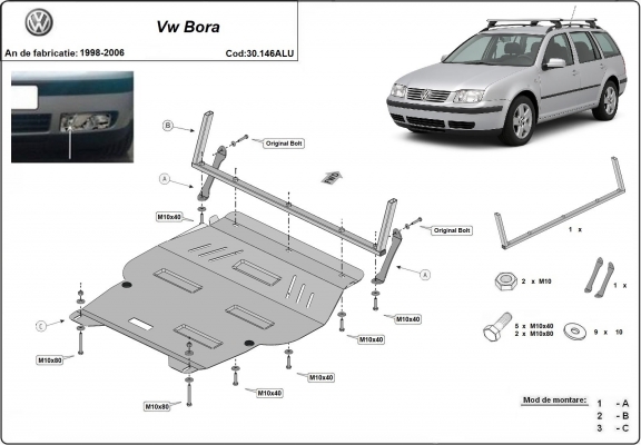 Aluminum sump guard for Volkswagen Bora