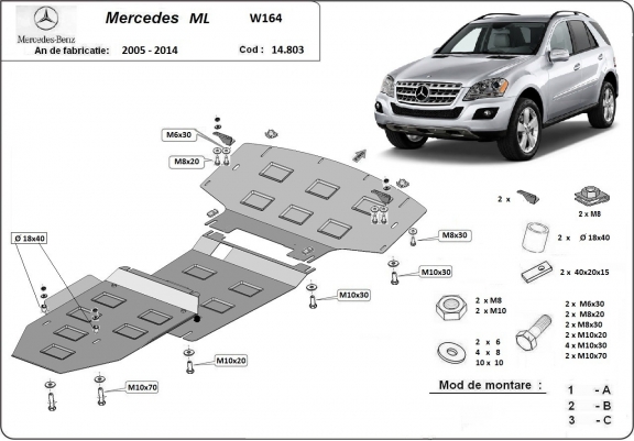 Steel sump guard for Mercedes ML W164