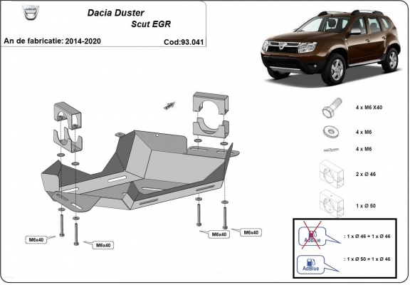 Steel EGR valve guard  for Dacia Duster