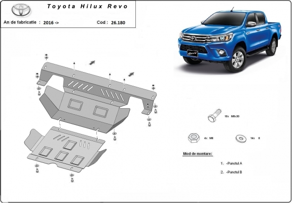 Steel sump guard for the protection of the engine and the radiator for Toyota Hilux Revo
