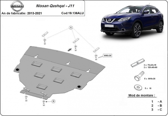 Aluminium  sump guard for Nissan Qashqai J11