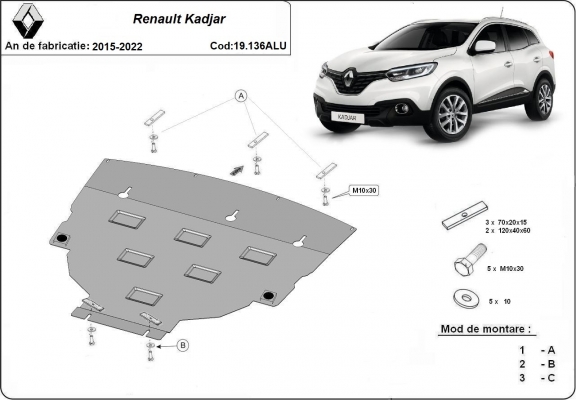 Aluminium  sump guard for Renault Kadjar