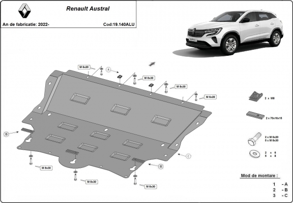Aluminium  sump guard for Renault Austral