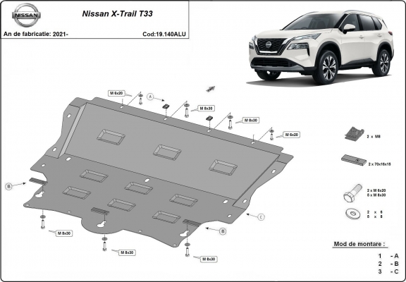 Aluminium  sump guard for Nissan X-Trail T33