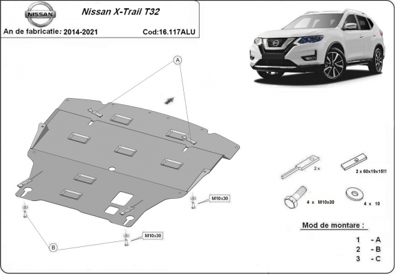 Aluminium  sump guard for Nissan X-Trail T32
