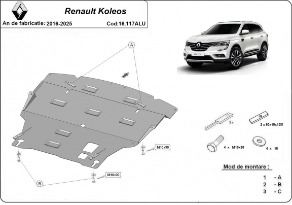 Aluminium  sump guard for Renault Koleos