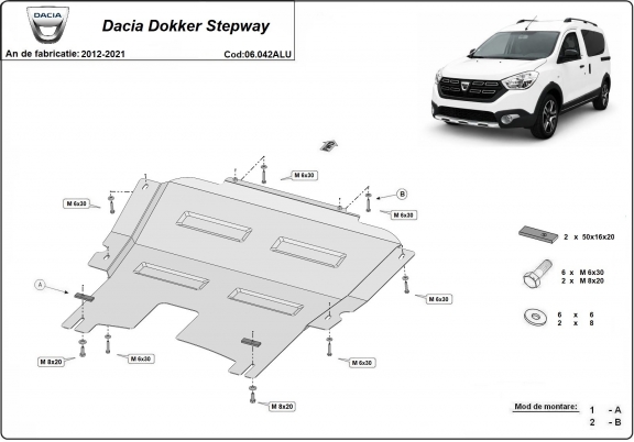 Aluminum sump guard for DACIA Dokker Stepway