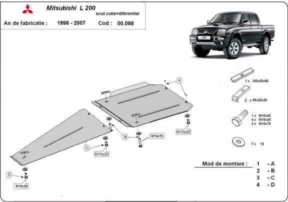 Steel gearbox and differential guard for Mitsubishi L 200