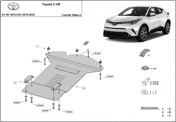 Aluminum catalytic converter guard/cat lock for Toyota C-HR