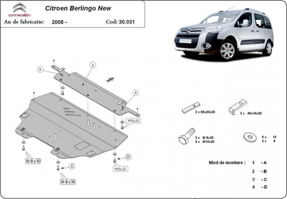 Steel sump guard for Citroen Berlingo