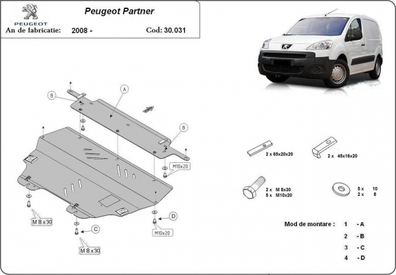 Steel sump guard for Peugeot Partner