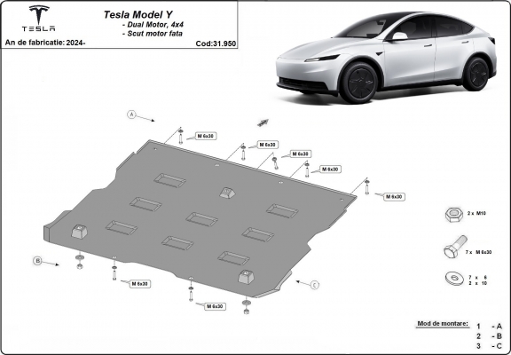Front electric motor guard for Tesla Model Y AWD