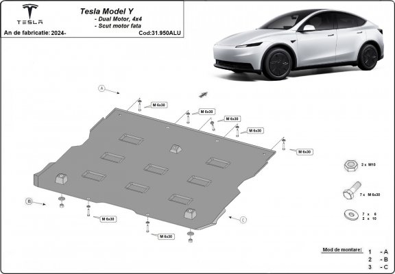 Front electric aluminum motor guard - Tesla model Y