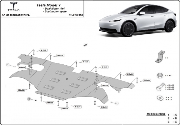 Rear electric motor guard for Tesla Model Y AWD