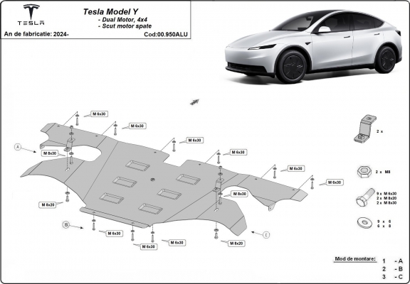 Rear electric aluminum motor guard - Tesla Model Y