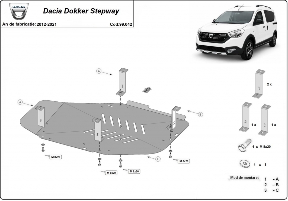 Steel fuel tank guard  for Dacia Dokker Stepway