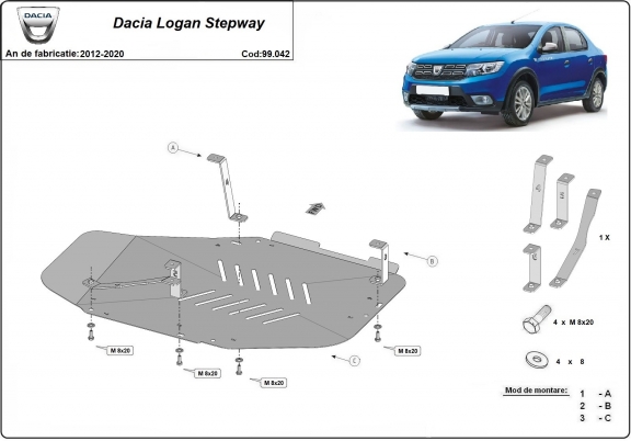 Steel fuel tank guard  for Dacia Logan Stepway