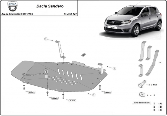 Steel fuel tank guard  for Dacia Sandero