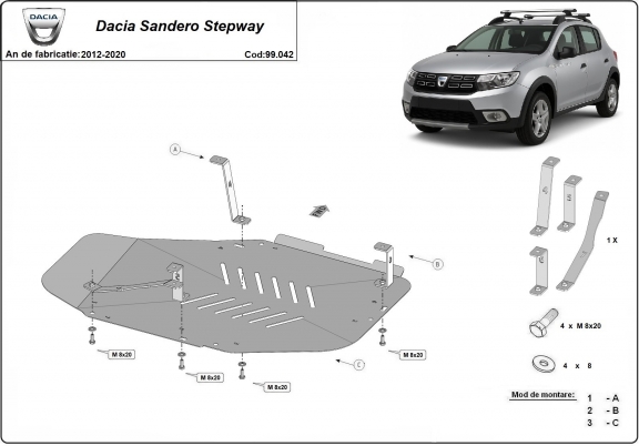 Steel fuel tank guard  for Dacia Sandero Stepway