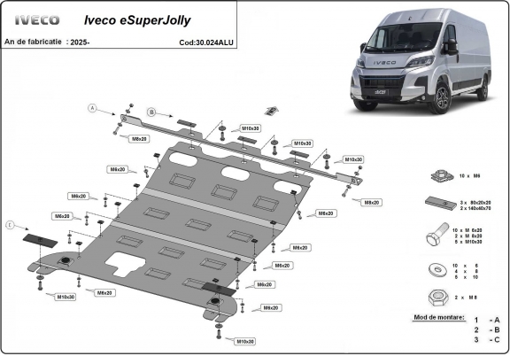 Aluminum sump guard for Iveco eSuperJolly