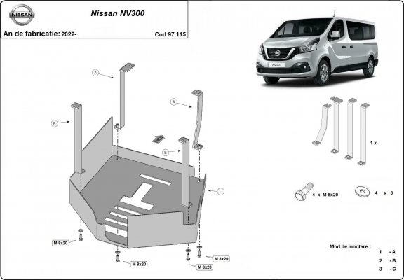 Steel catalytic converter guard/cat lock for Nissan NV300