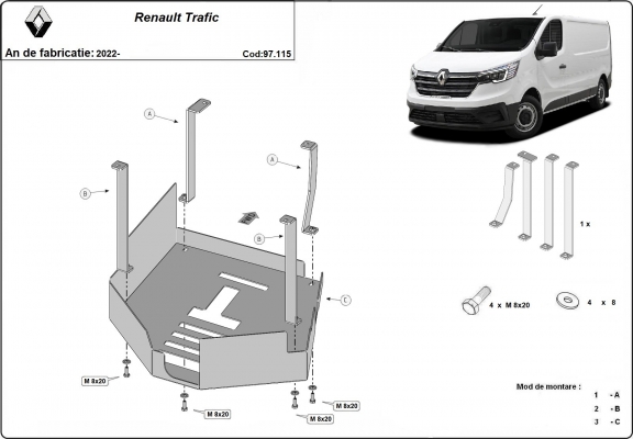 Steel catalytic converter guard/cat lock for Renault Trafic