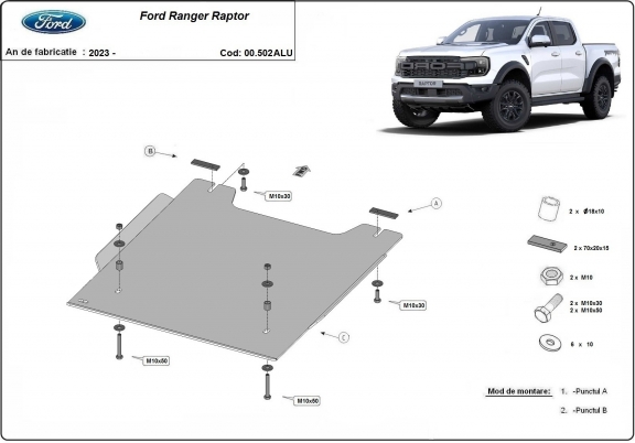 Aluminum transfer case guard for Ford Ranger Raptor