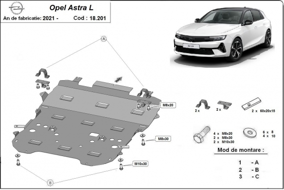 Steel sump guard for Vauxhall Astra L