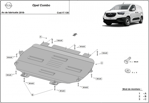 Steel sump guard for Vauxhall Combo E 