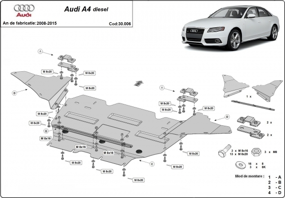 Steel sump guard for Audi A4 B8, diesel